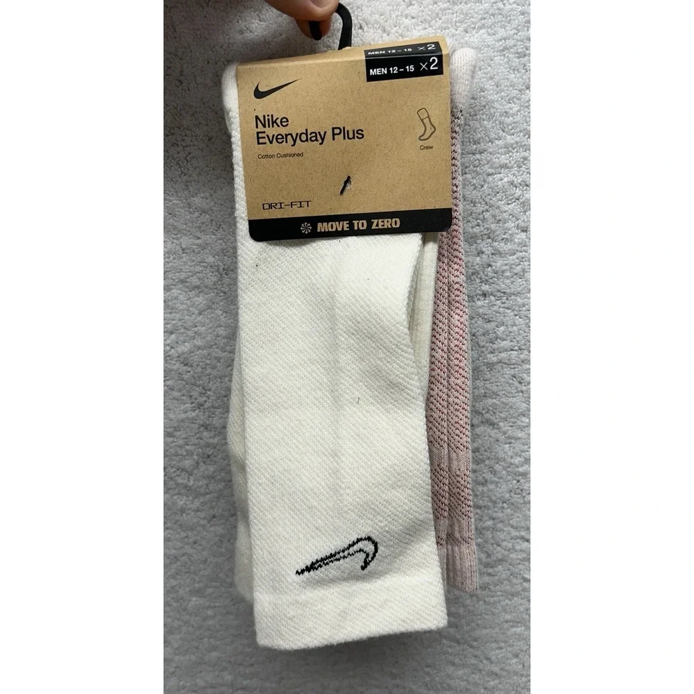Nike Mens Size XL (12-15) Everyday Plus Beige 2 Pair Crew Socks (U6)